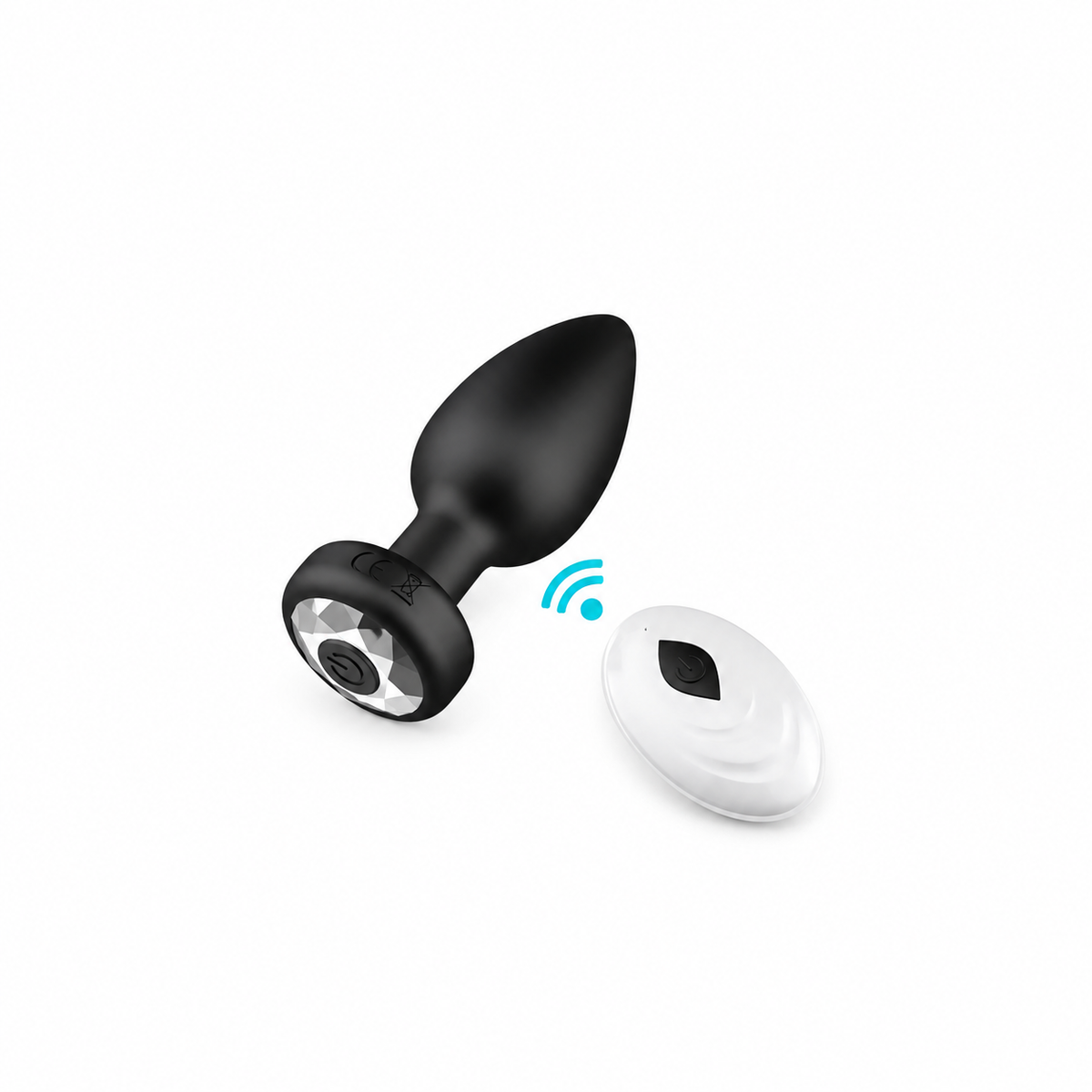 Zwarte siliconen buttplug met afstandsbediening en draadloze bediening.
